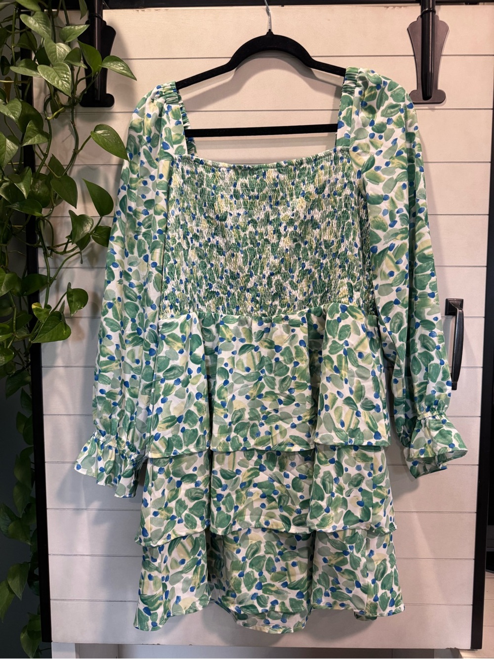 JODIFL Green & Blue Floral Tiered Mini Dress